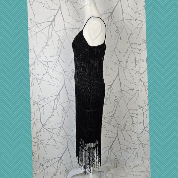 Karen Millen Black Beaded Strappy 1920's Flapper Dress - Picture 3 of 6
